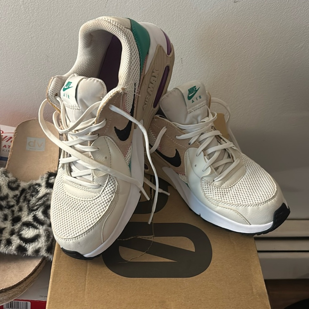 Nike Air White Sneakers with Green and Purple Details